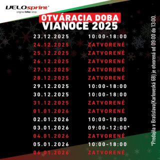 Otváracia doba našich predajní počas vianočných sviatkov. 🎄🎇 #VELOsprint #velosprintshop #velosprintnitra...